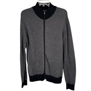 Michael Kors Gray Full-Zip Cotton SweaterBlack Trim Mens Size Large